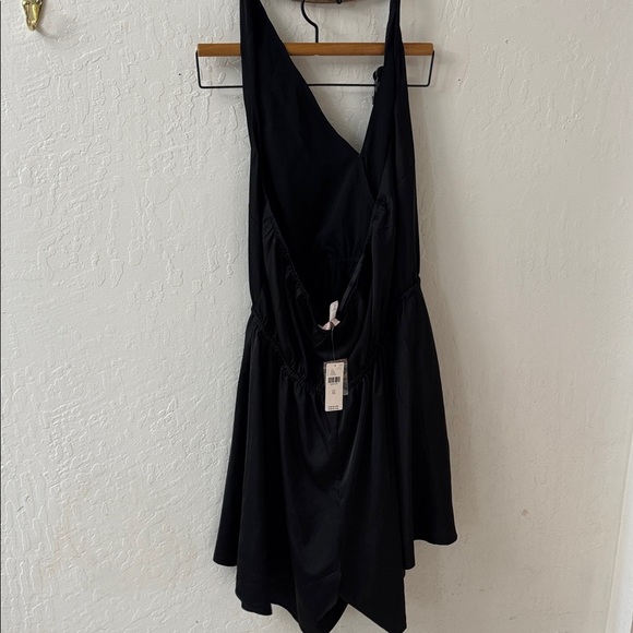 Anthropologie Hutch Black Halter Satin Romper XL Waist Tie Open Back NWT - Picture 5 of 8